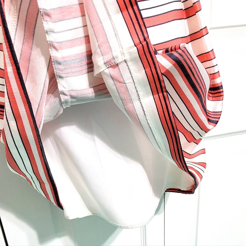 Ann Taylor Striped Pin White Fit Flair Pleated Dress Shiny Satiny - Picture 5 of 7
